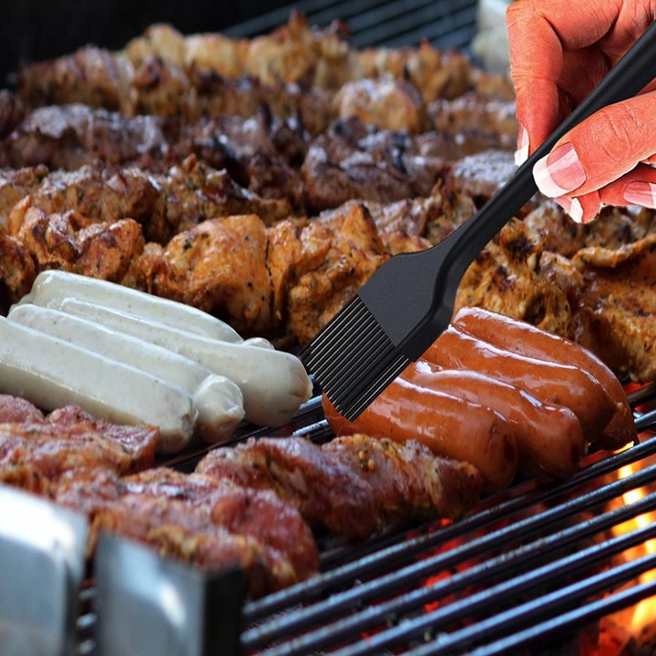 Juego 5 Utensilios de Silicón para Repostería y Cocina, espátulas tipo miserable, batidor de globo y brocha, Negro