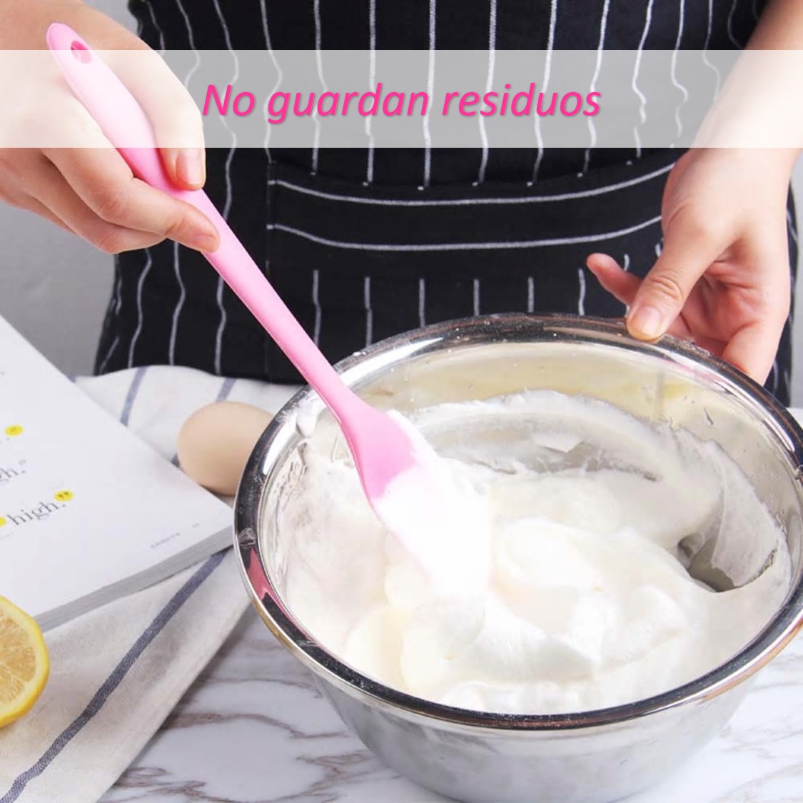 Juego 5 Utensilios de Silicón para Repostería y Cocina, espátulas tipo miserable, batidor de globo y brocha, Rosa