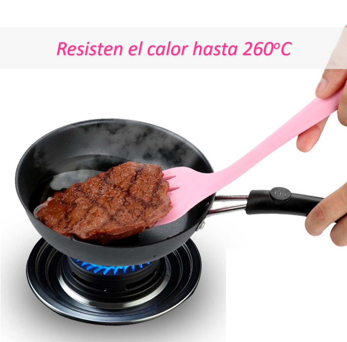 Juego 5 Utensilios de Silicón para Repostería y Cocina, espátulas tipo miserable, batidor de globo y brocha, Rosa