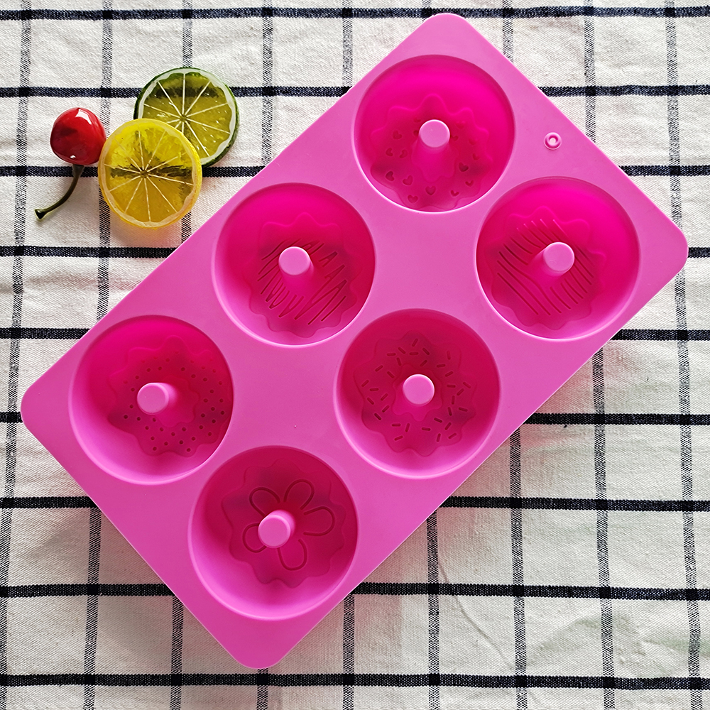 Molde de Silicón para Hornear 6 Donas con Relieve, Rosa