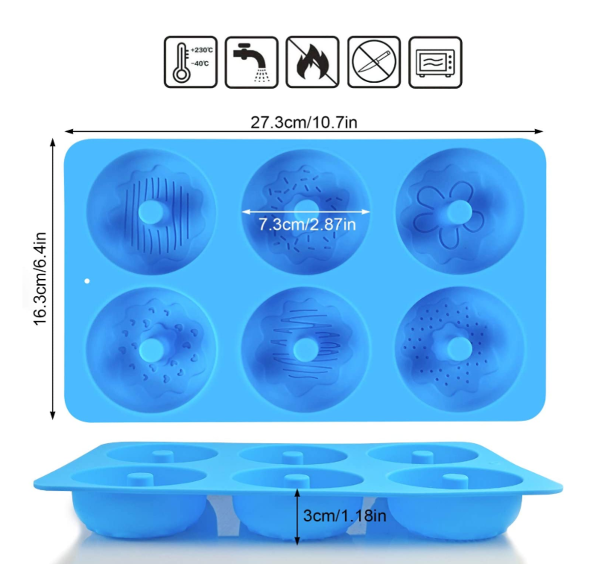 Molde de Silicón para Hornear 6 Donas con Relieve, Rosa