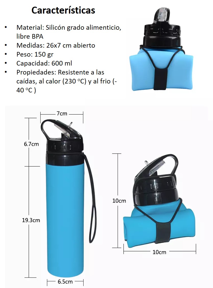 Botella de Agua 600ml Silicón Plegable GYM Deportes Ciclismo Campismo, Naranja