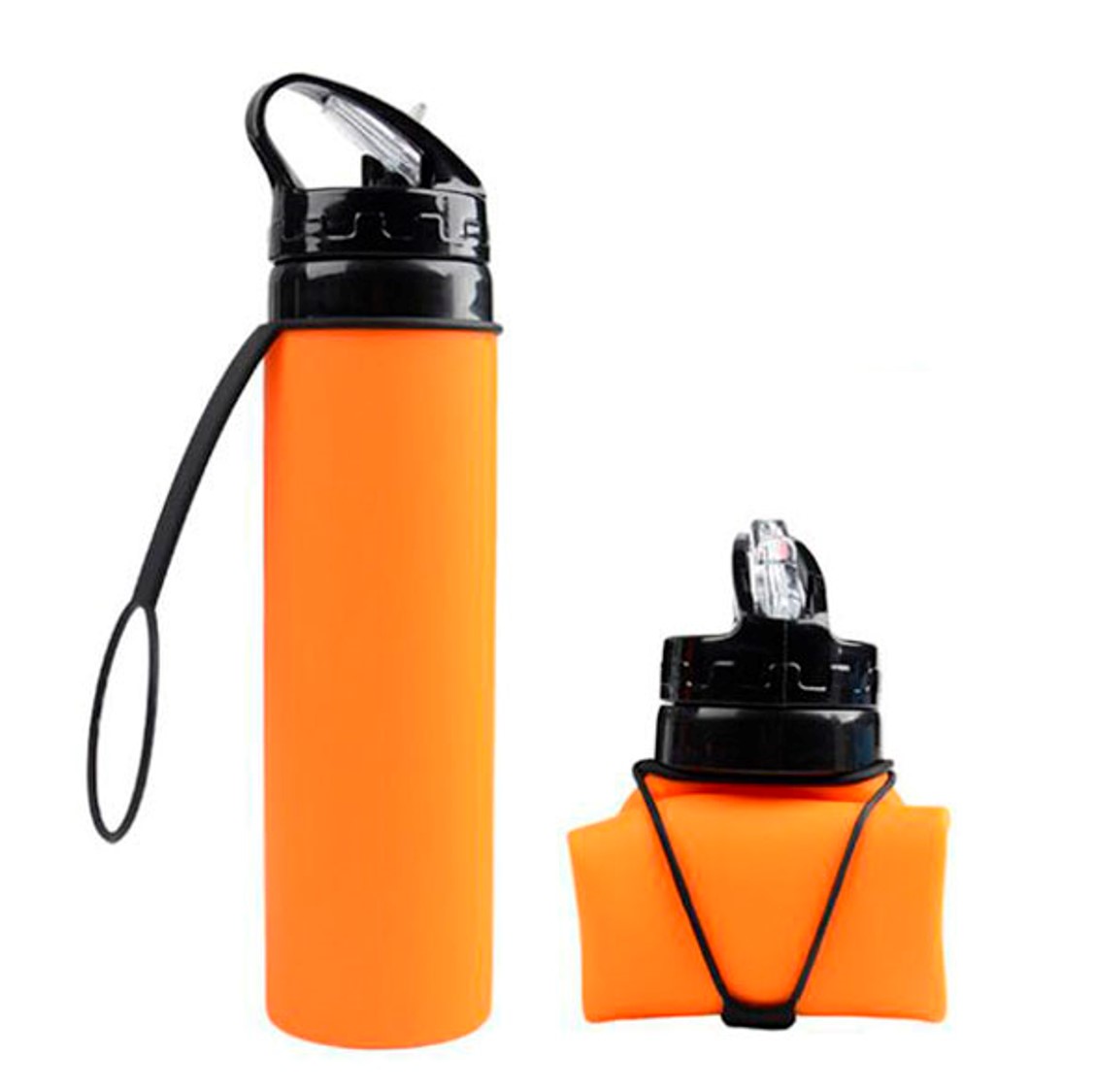 Botella de Agua 600ml Silicón Plegable GYM Deportes Ciclismo Campismo, Naranja