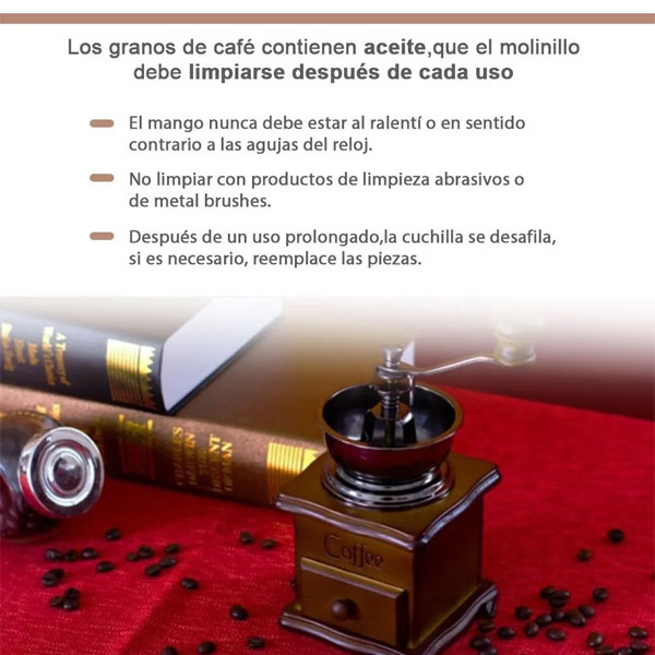 Molino Manual Para Grano De Café Portátil Madera Vintage 