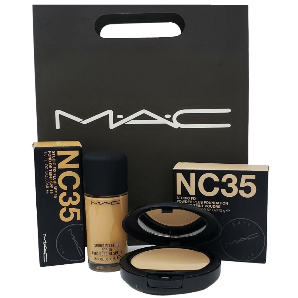 KIT MAQUILLAJE Y POLVO MAC NC35 + MUESTRAS DE REGALO