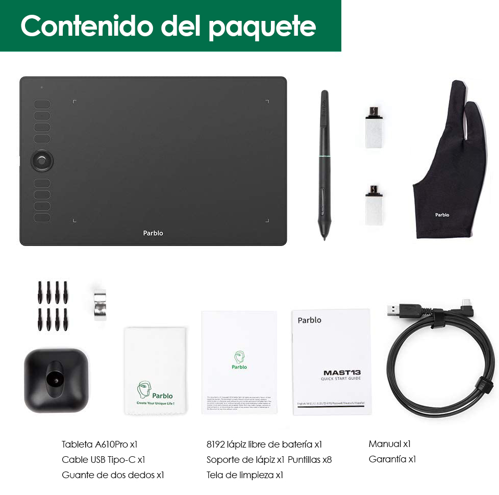 Tableta Digitalizadora Dibujo Parblo A610PRO 10x6 pulgadas