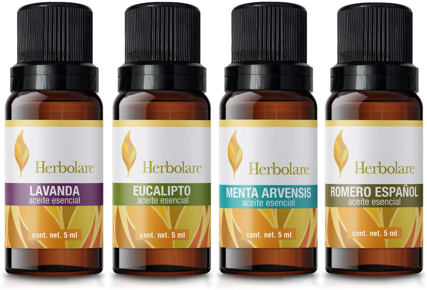 Paquete los 4 básicos Herbolare 5 ml. Lavanda, Eucalipto, Menta Arvensis y Romero 100% puros.