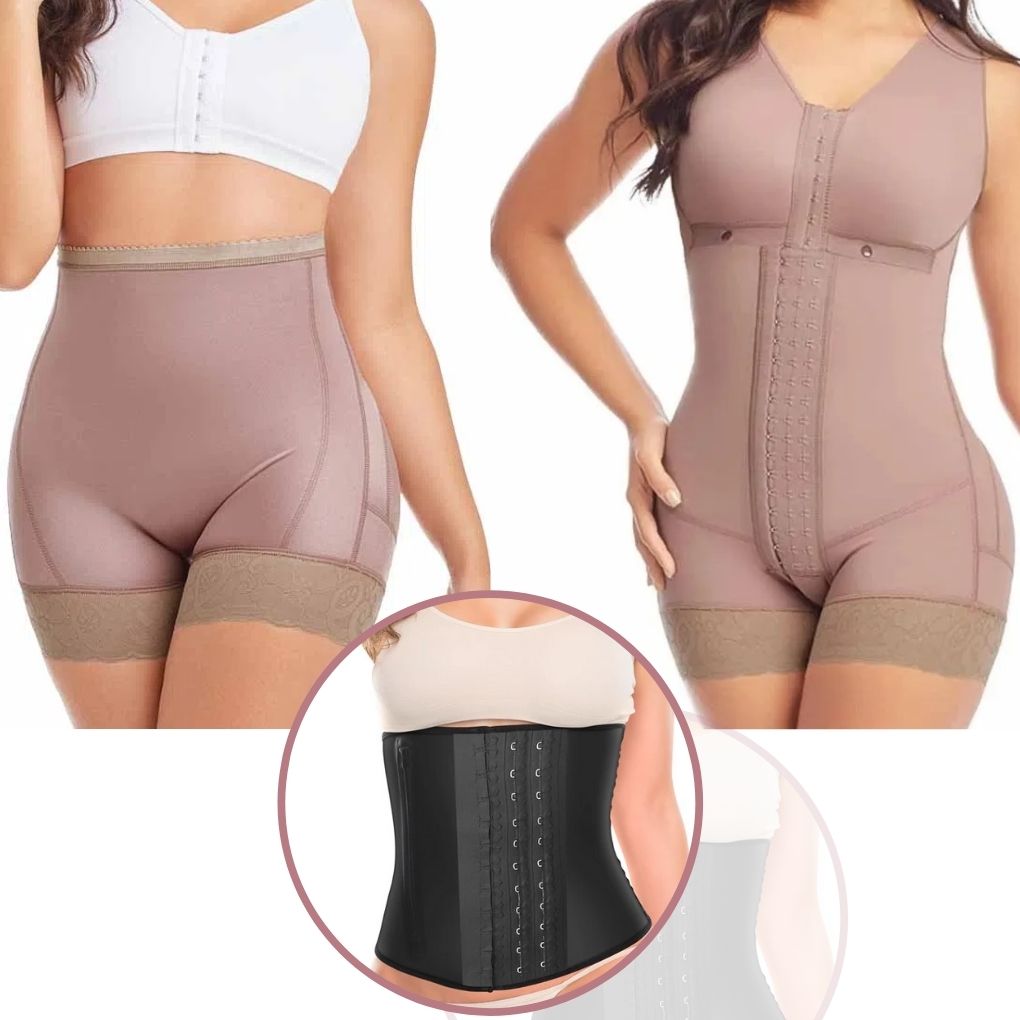 Fajas Colombianas Set De 3 Piezas Post-Parto Con Brasier Compresión Alta Mas Short Panty Moldeadora Levanta  Glúteos De Regalo Faja Cinturilla