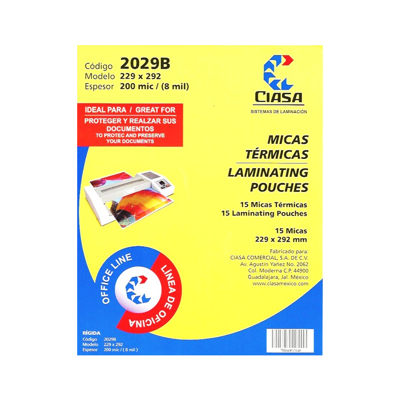 Mica Térmica Rígida, Carta, 8 Milésimas, Marca CIASA. 45 Micas en 3 Paquetes 22.9x29.2cm