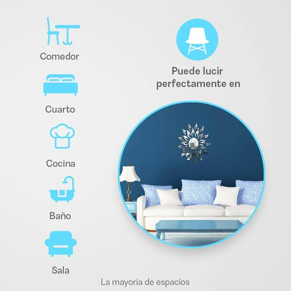 Espejo Vinilo Decorativo Sticker Adhesivo En Forma De Sol De 50x50 cm