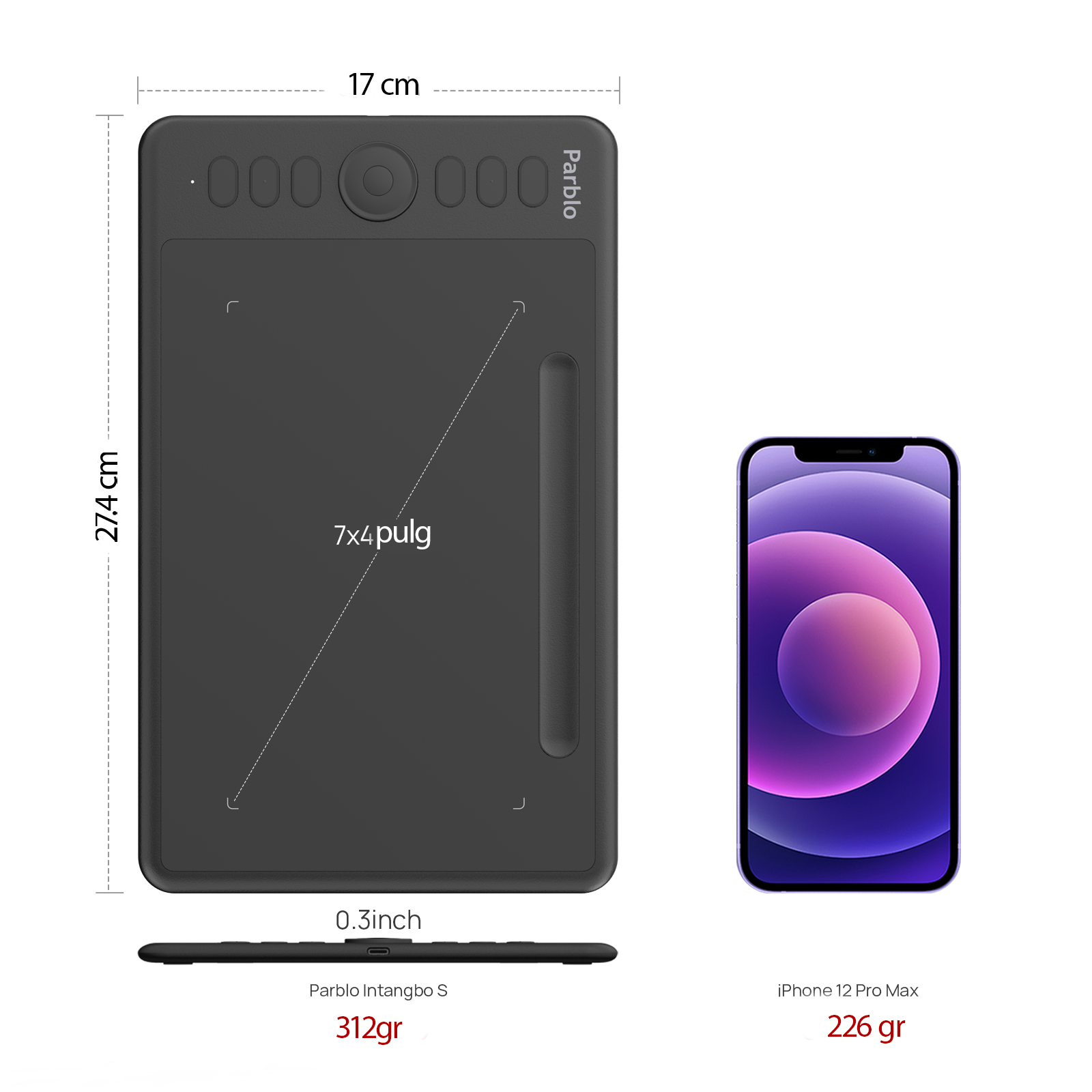 Tableta Digitalizadora Dibujo Parblo Intangbo S 7x4 pulgadas