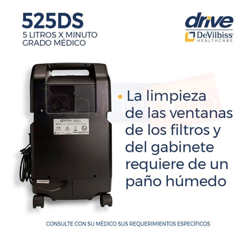 Concentrador De Oxigeno 5 Lts Drive Con Doble Vaso Y Cánula