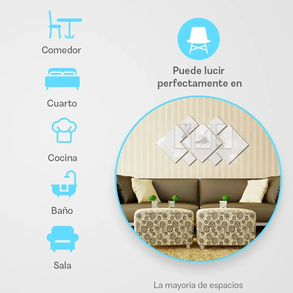 Espejo Vinilo Decorativo Sticker Adhesivo En Forma De Rombo De 16.5 cm