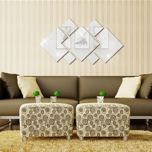 Espejo Vinilo Decorativo Sticker Adhesivo En Forma De Rombo De 16.5 cm