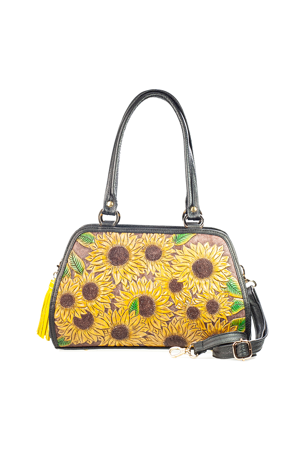 Bolso AngeLozano de Piel Cincelada y pintada a Mano color Negro Modelo Lucia