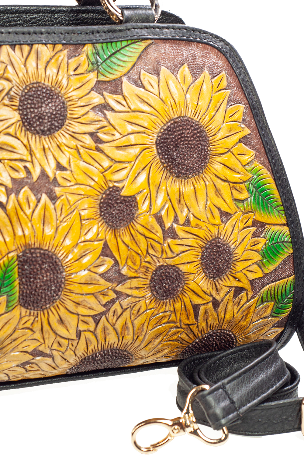 Bolso AngeLozano de Piel Cincelada y pintada a Mano color Negro Modelo Lucia