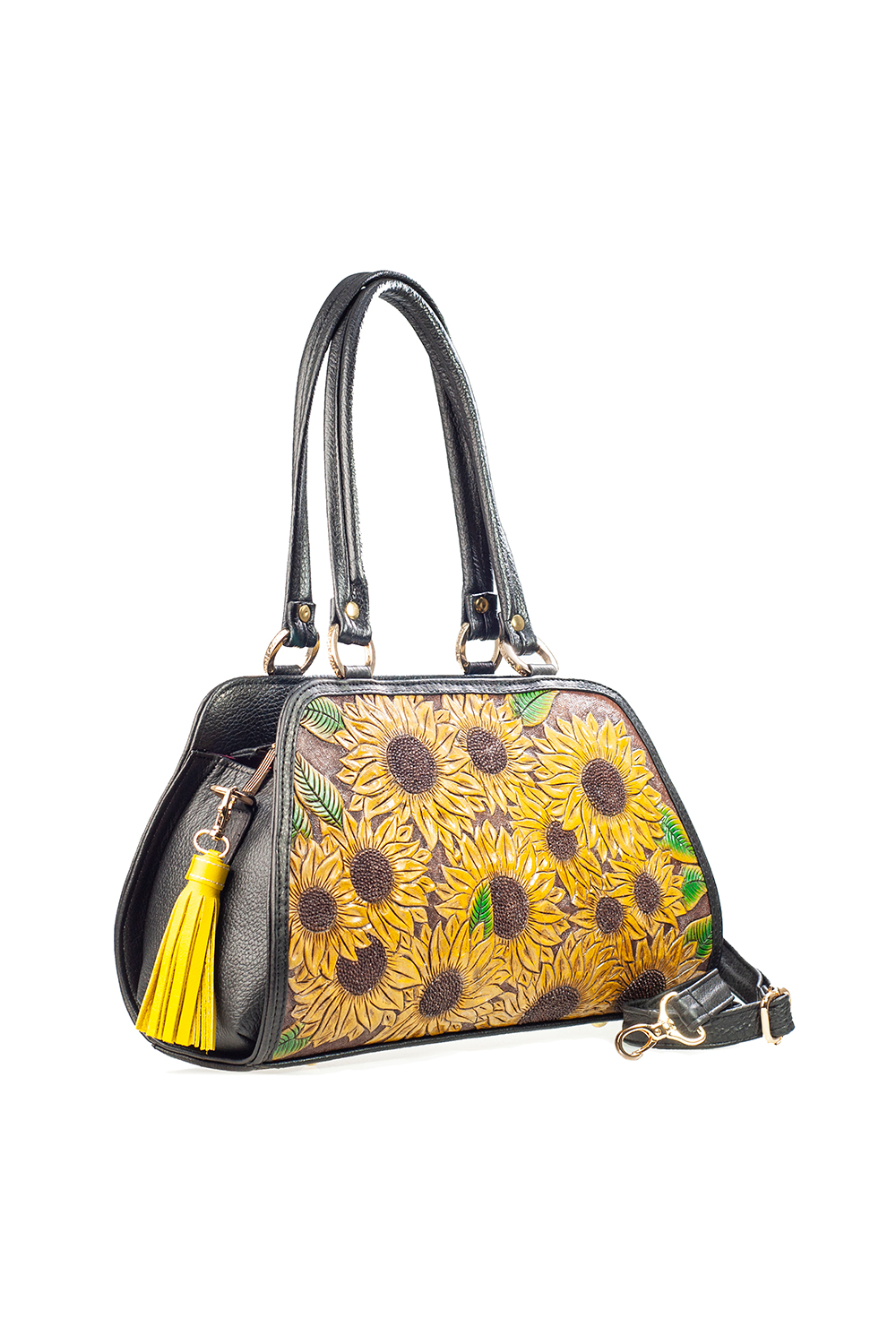 Bolso AngeLozano de Piel Cincelada y pintada a Mano color Negro Modelo Lucia