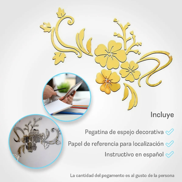 Espejo Vinilo Acrílico Decorativo Sticker Adhesivo En Forma De Flor 3D De 100x76 cm