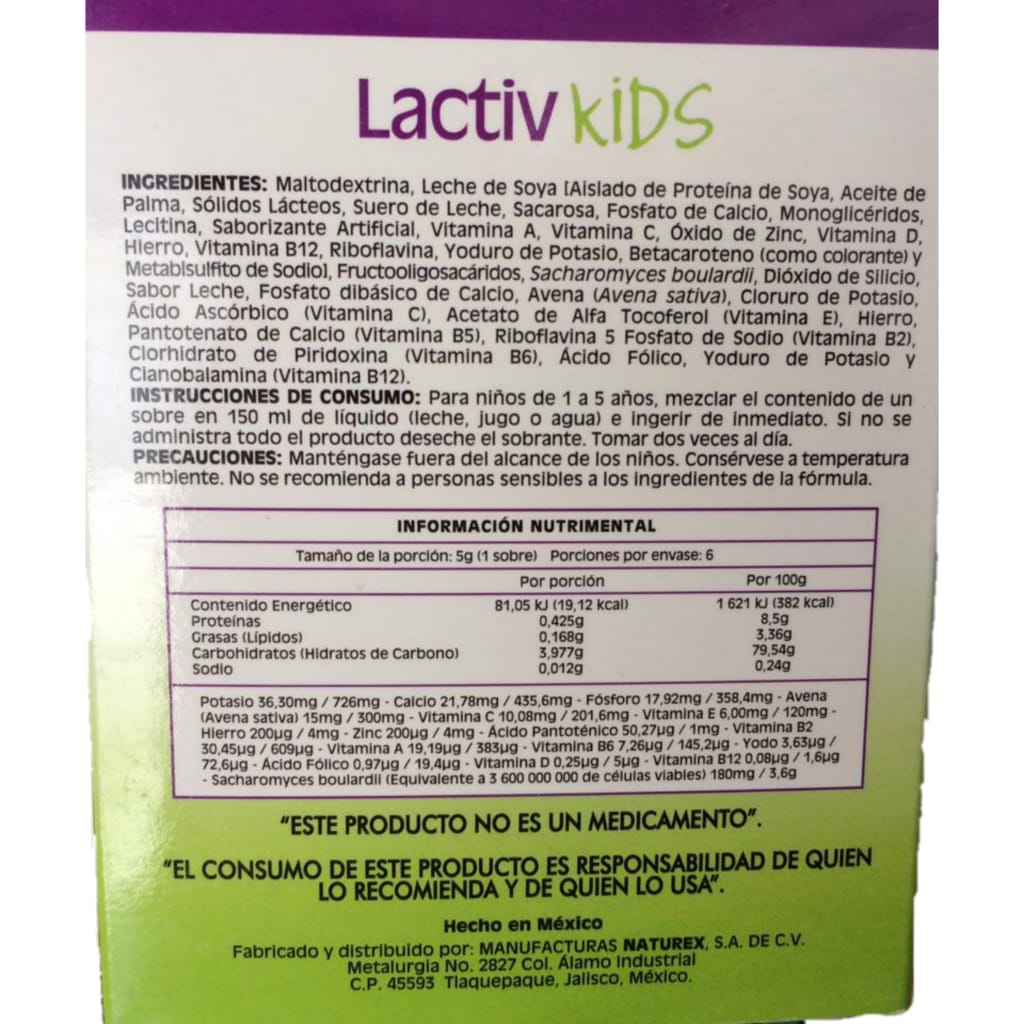 Lactiv kids, proteína 6 sobres 5gc/u