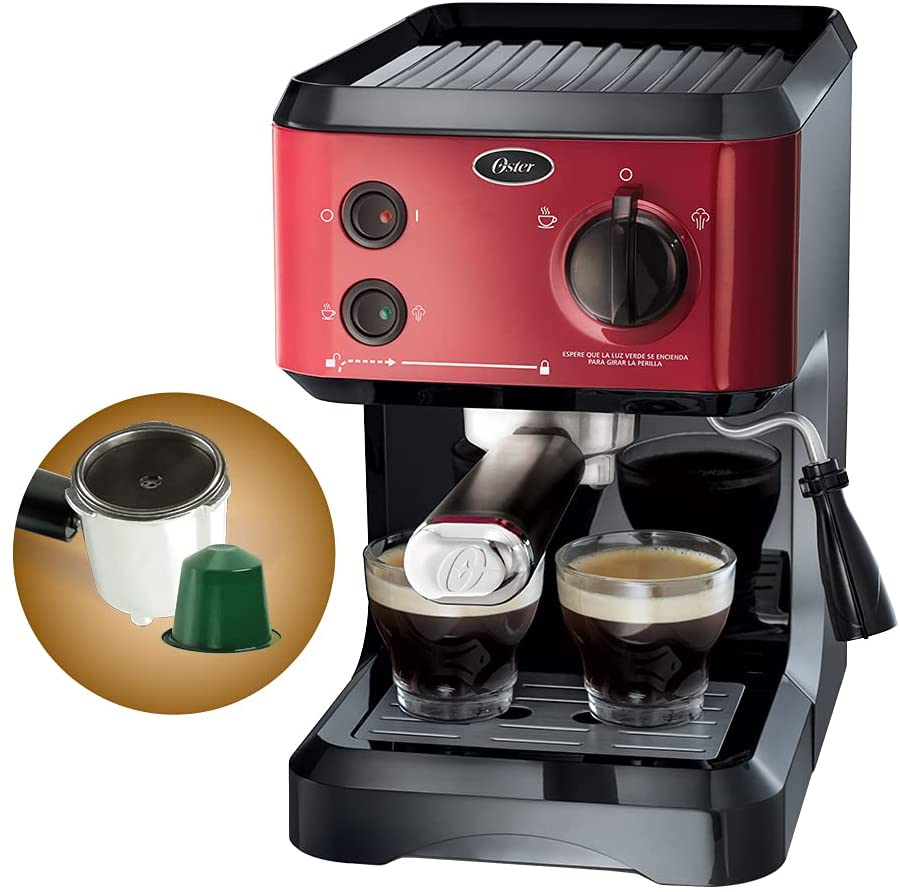 Oster, Cafetera para Expreso y Capuccino, Roja, 19 Bar