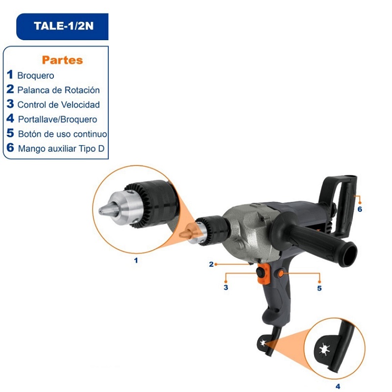 Taladro Tipo Espada de 1/2 de 1150W Truper Industrial Uso Rudo y Continuo Para perforar y Mesclar pintura Mortero cemento pastas Adhesivos