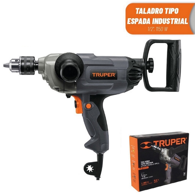 Taladro Tipo Espada de 1/2 de 1150W Truper Industrial Uso Rudo y Continuo Para perforar y Mesclar pintura Mortero cemento pastas Adhesivos