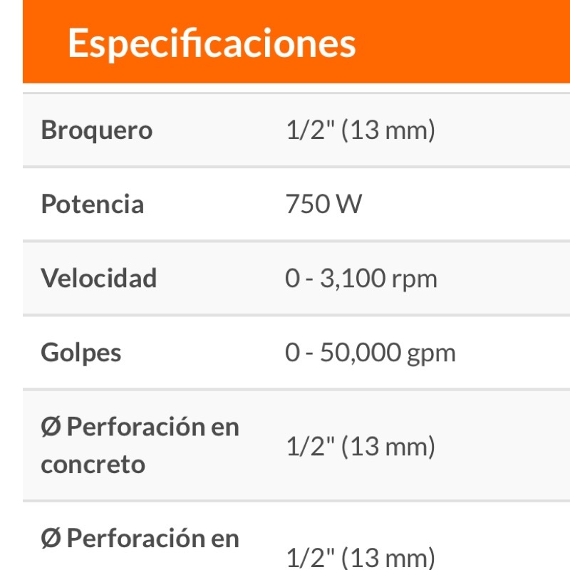 Rotomartillo Taladro Profesional de 750W Truper de 1/2" ROTO-1/2A8 Perforación Concreto Acero Plastico Madera