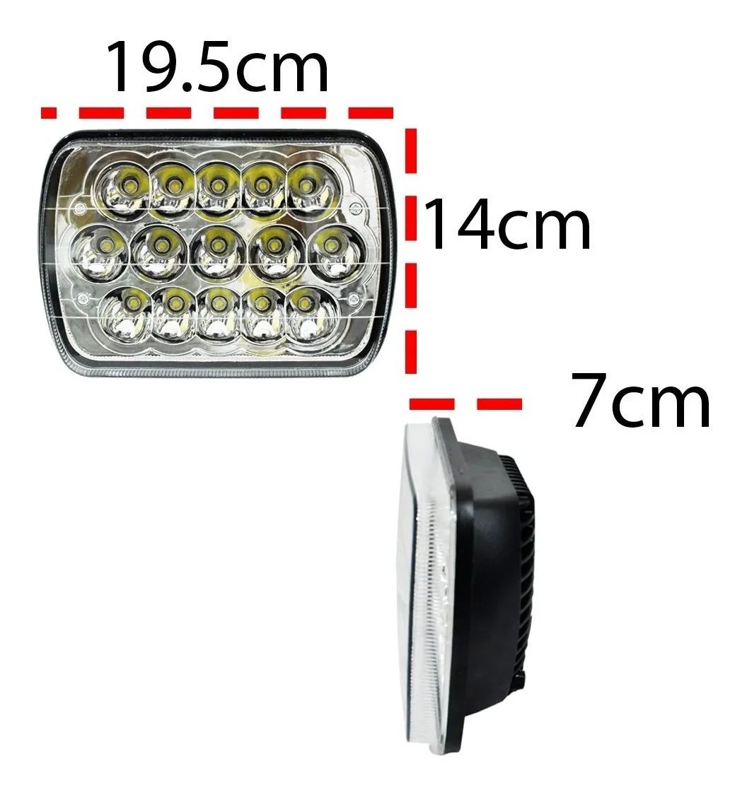 Unidad Faro 15 Led 5x7 Rectangular H4 Luz Alta y Baja 2 piezas