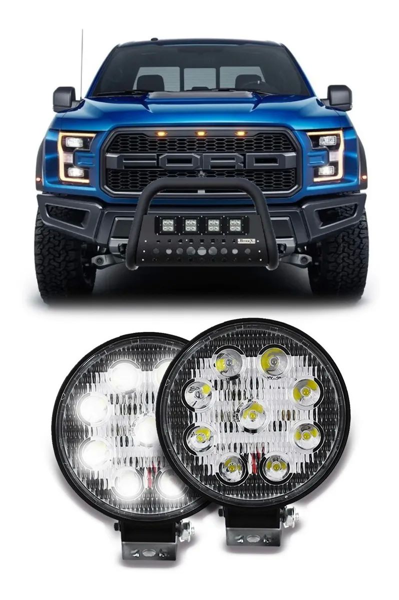 Faros 9 Hiper Led Redondo Auxiliar Luz Fija y Estrobo 2 piezas