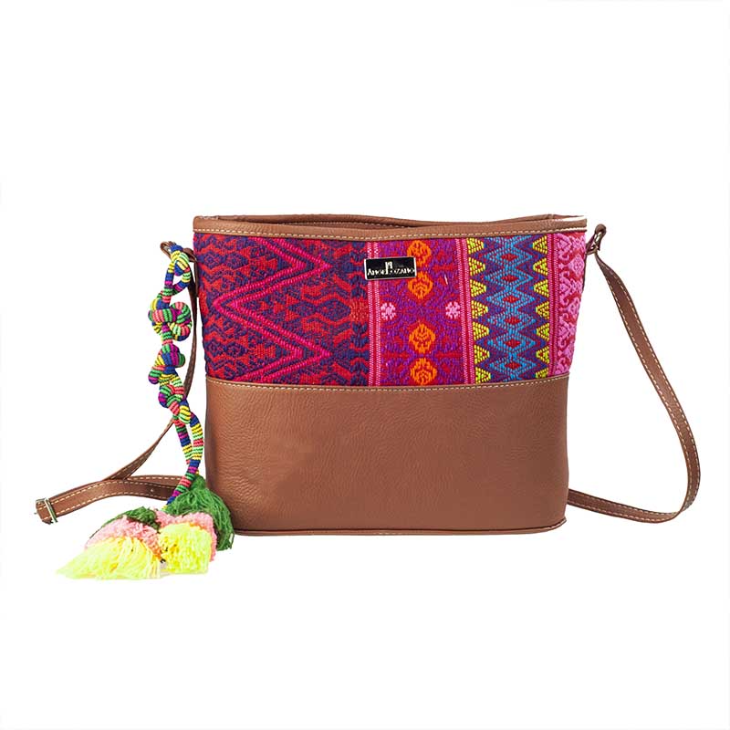 Bolsod Crossbody AngeLozano de piel sintética con Telar Artesanal Étnico varios colores Modelo Lupita