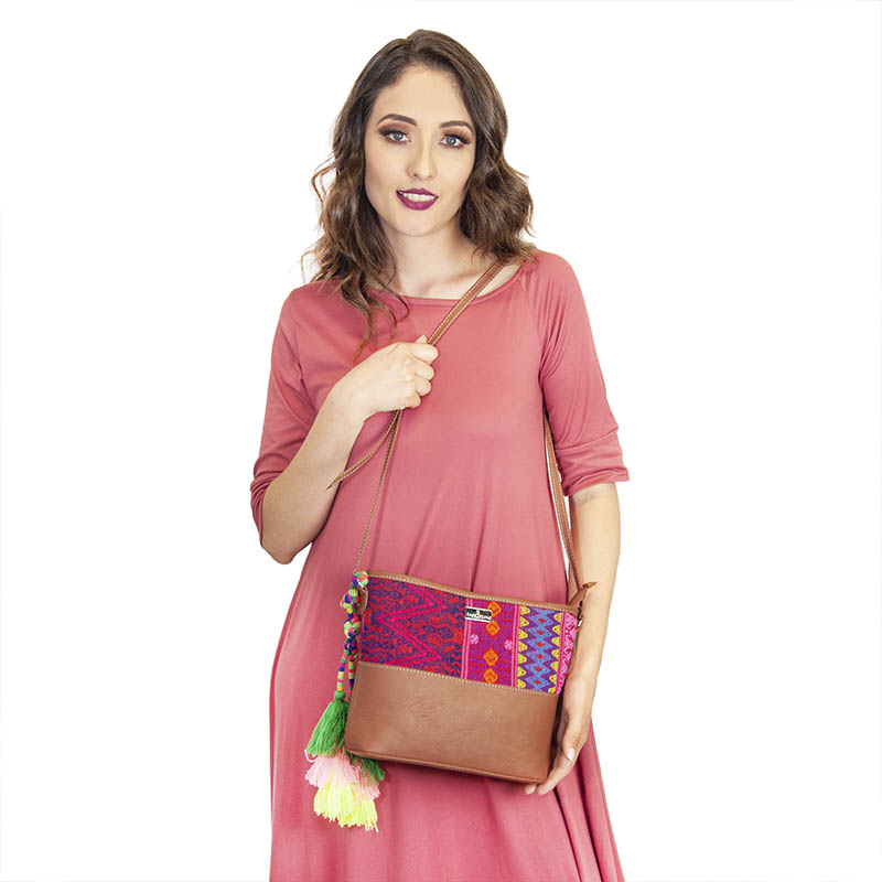 Bolsod Crossbody AngeLozano de piel sintética con Telar Artesanal Étnico varios colores Modelo Lupita
