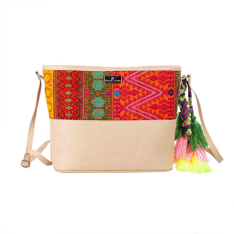 Bolsod Crossbody AngeLozano de piel sintética con Telar Artesanal Étnico varios colores Modelo Lupita