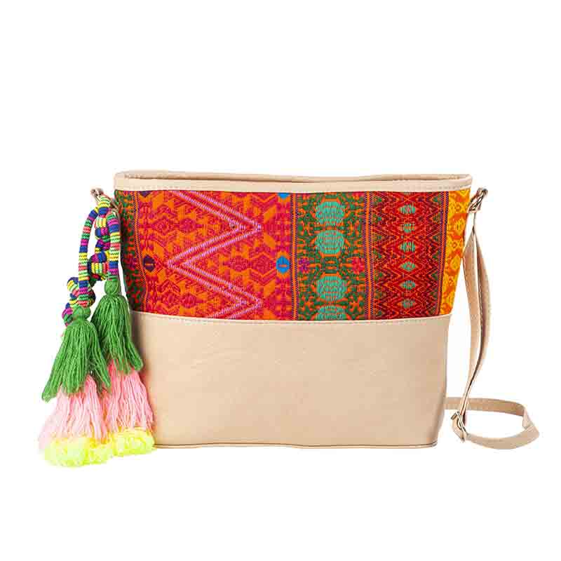 Bolsod Crossbody AngeLozano de piel sintética con Telar Artesanal Étnico varios colores Modelo Lupita