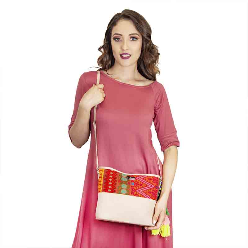 Bolsod Crossbody AngeLozano de piel sintética con Telar Artesanal Étnico varios colores Modelo Lupita