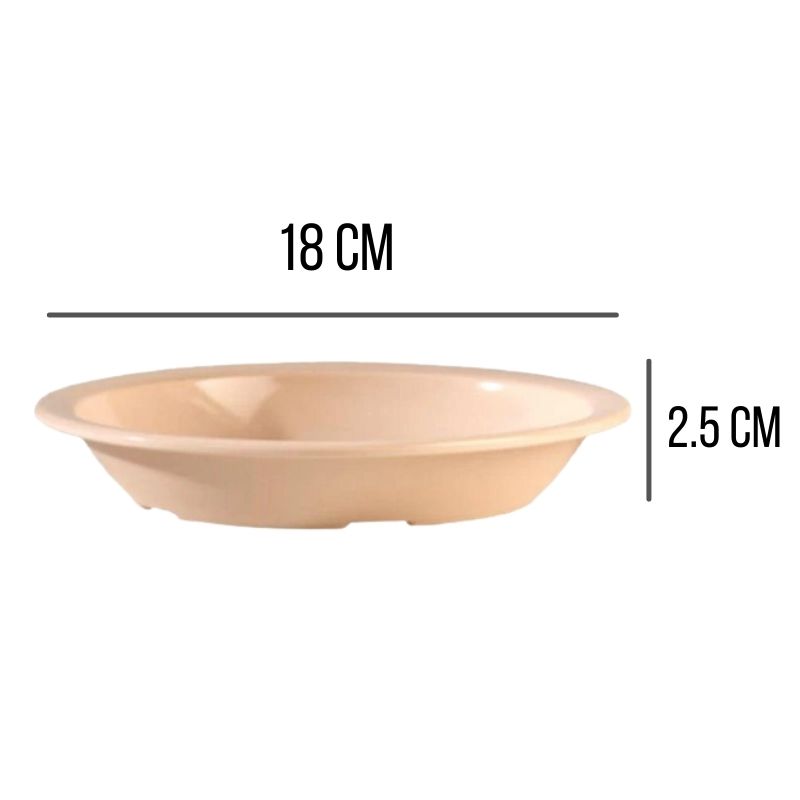 Plato sopero redondo 18 cm tipo plástico melamina 6 piezas, beige 