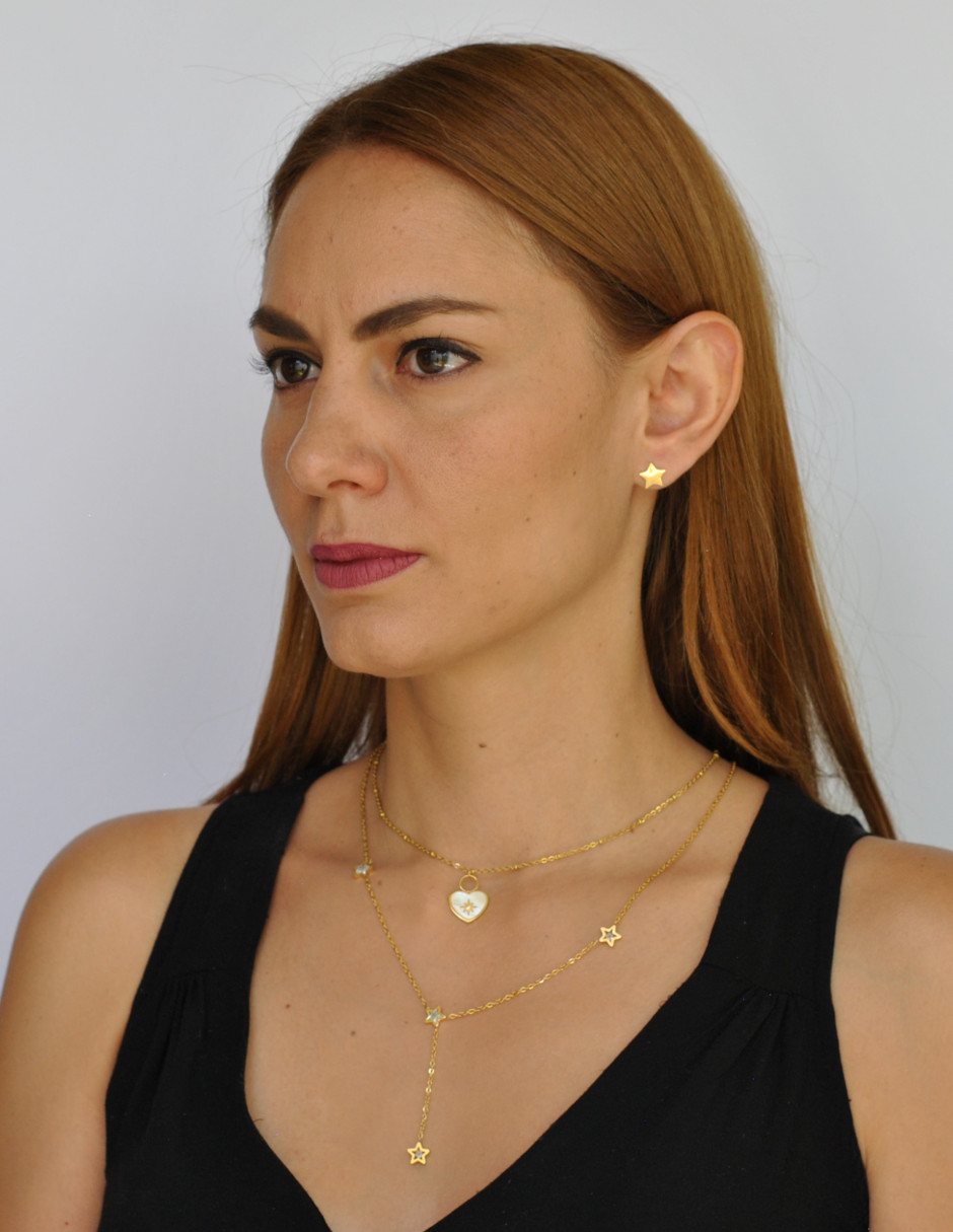 NUVI Set de joyería Cadenas Corazón Perla Madre Estrella