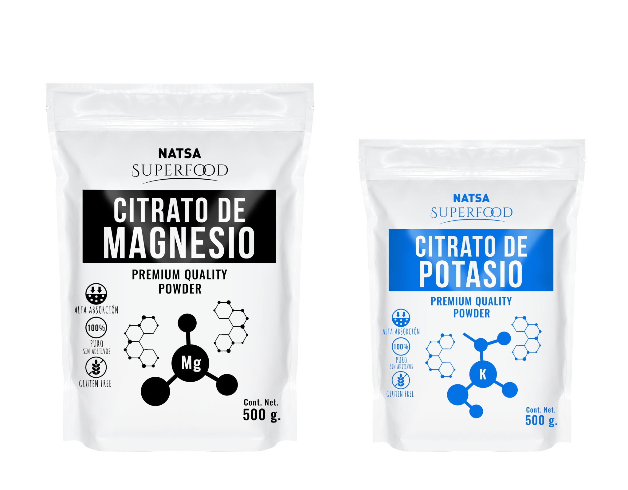 Combo Citrato de Magnesio y Citrato de Potasio Polvo 500 grs c/u