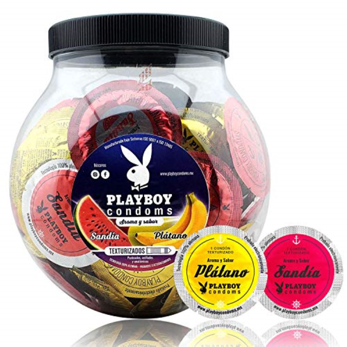 Condones Playboy Aroma y Sabor Vitrolero 100 Piezas
