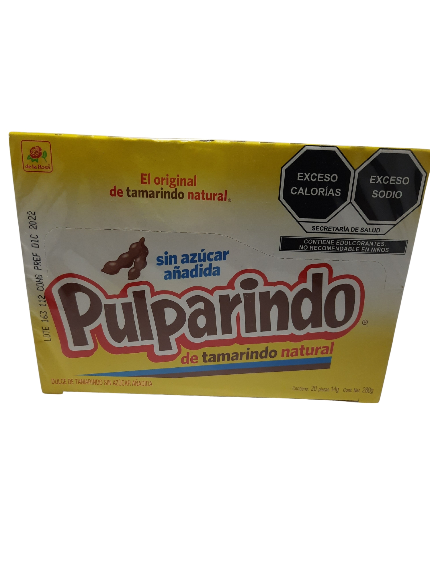 Pulparindo Sin Azúcar Añadida De la Rosa Tamarindo 20 PZ 14 g