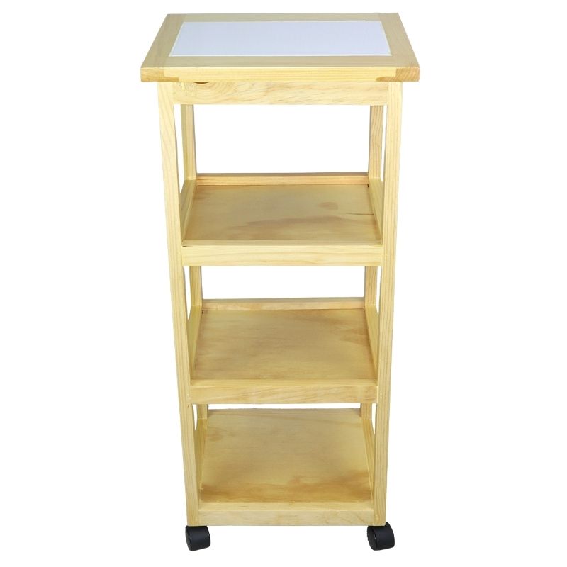 Mesa Auxiliar para Cocina NORVAL Muebles Sicilia con 4 ruedas y entrepaños de Madera Cubierta Cerámica Color Natural