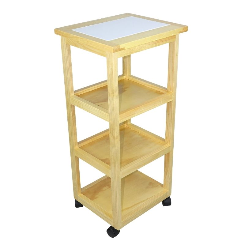 Mesa Auxiliar para Cocina NORVAL Muebles Sicilia con 4 ruedas y entrepaños de Madera Cubierta Cerámica Color Natural