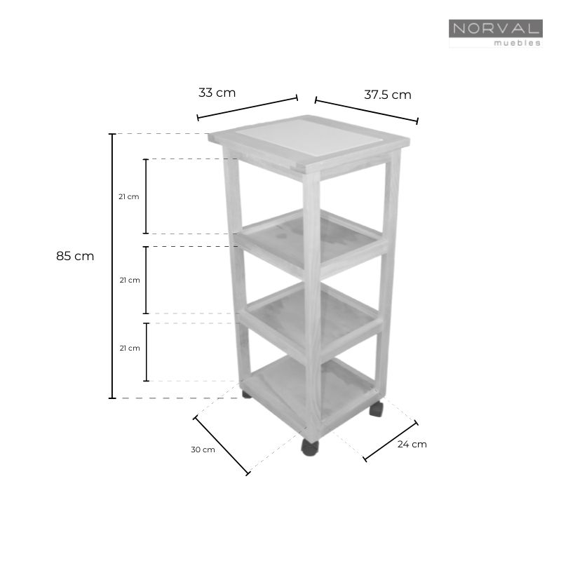 Mesa Auxiliar para Cocina NORVAL Muebles Sicilia con 4 ruedas y entrepaños de Madera Cubierta Cerámica Color Natural