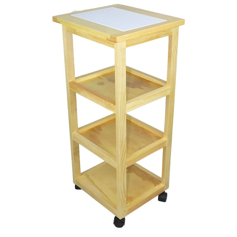 Mesa Auxiliar para Cocina NORVAL Muebles Sicilia con 4 ruedas y entrepaños de Madera Cubierta Cerámica Color Natural