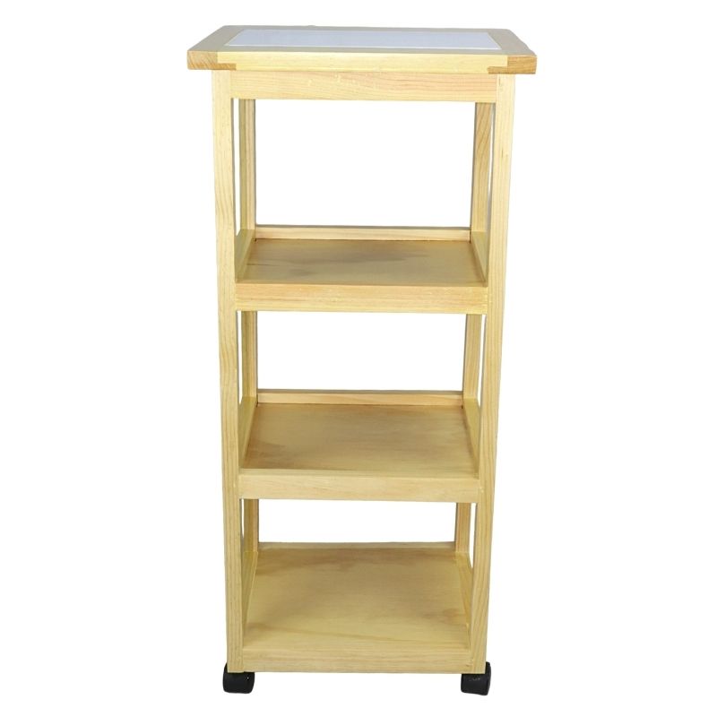 Mesa Auxiliar para Cocina NORVAL Muebles Sicilia con 4 ruedas y entrepaños de Madera Cubierta Cerámica Color Natural