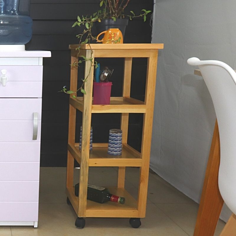 Mesa Auxiliar para Cocina NORVAL Muebles Sicilia con 4 ruedas y entrepaños de Madera Cubierta Cerámica Color Natural