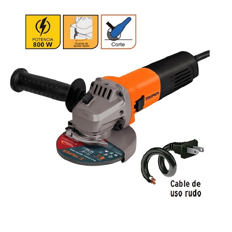 Esmeriladora Angular de 4 1/2 Profesional Truper de 800W ESMA-4-1/2A9 Cortar Desbastar cortadora Pulidora