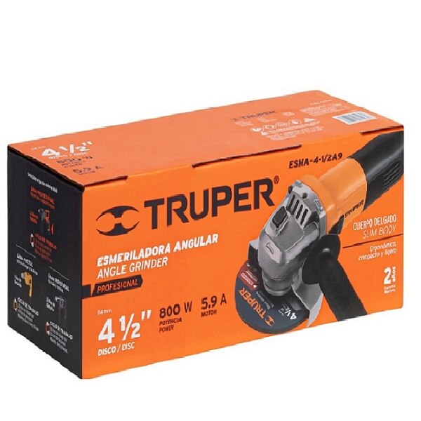 Esmeriladora Angular de 4 1/2 Profesional Truper de 800W ESMA-4-1/2A9 Cortar Desbastar cortadora Pulidora