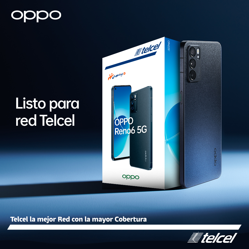 OPPO RENO6 5G Negro TELCEL 128gb 65w Carga Súper Vooc ultradelgado triple cámara