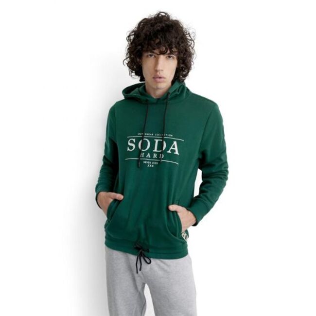 Sudadera para hombre, casual, marca Hard Soda, verde, con capucha, 998014