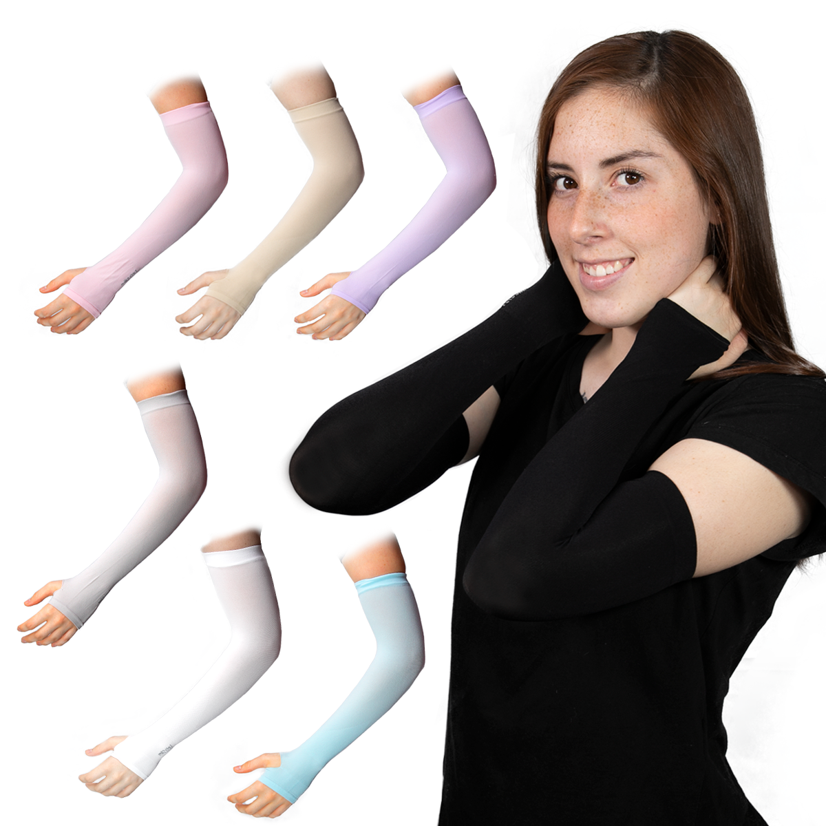 Mangas Protectora Solar Uv Licra Deportiva Brazos Manos Par Negro